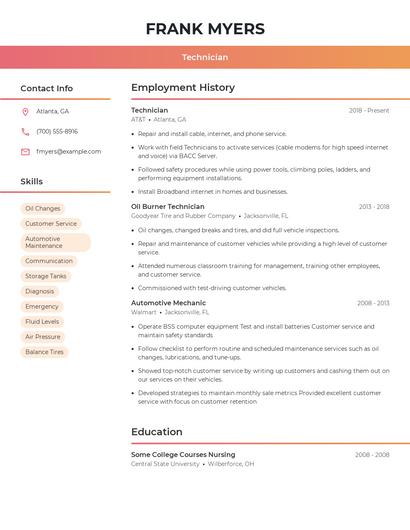 Technician Resume